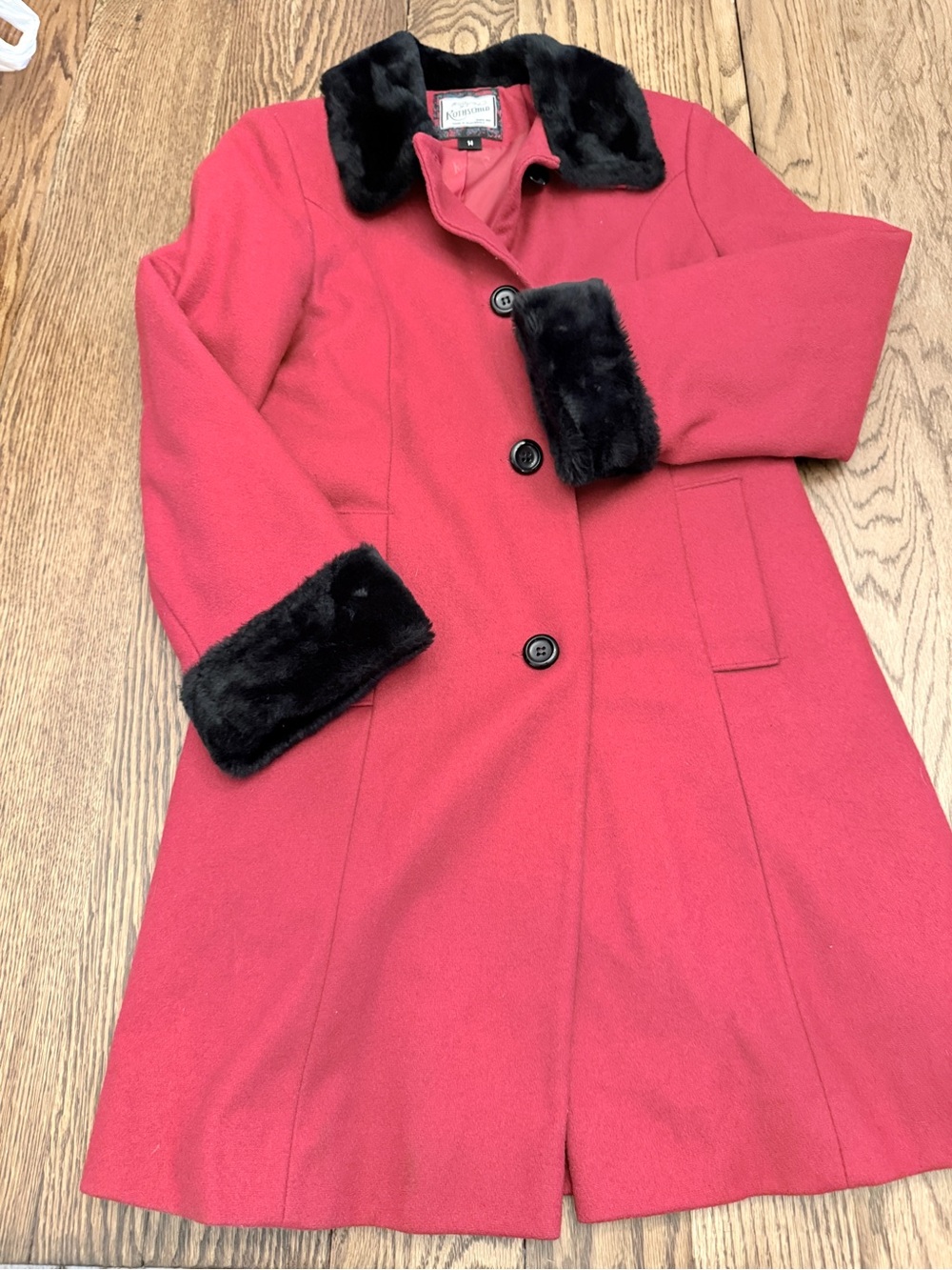 Rothschild Red Trench Coat with Black Details, Wool Girls Sz14 EE